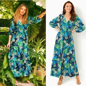 NWT ✨ Lilly Pulitzer Deacon 3/4 Sleeve V Neck Maxi Dress The Hottest Spot 6